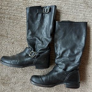 FRYE Moto Boots -  “biker rockabilly” tall boots with buckles - black - size 8.5
